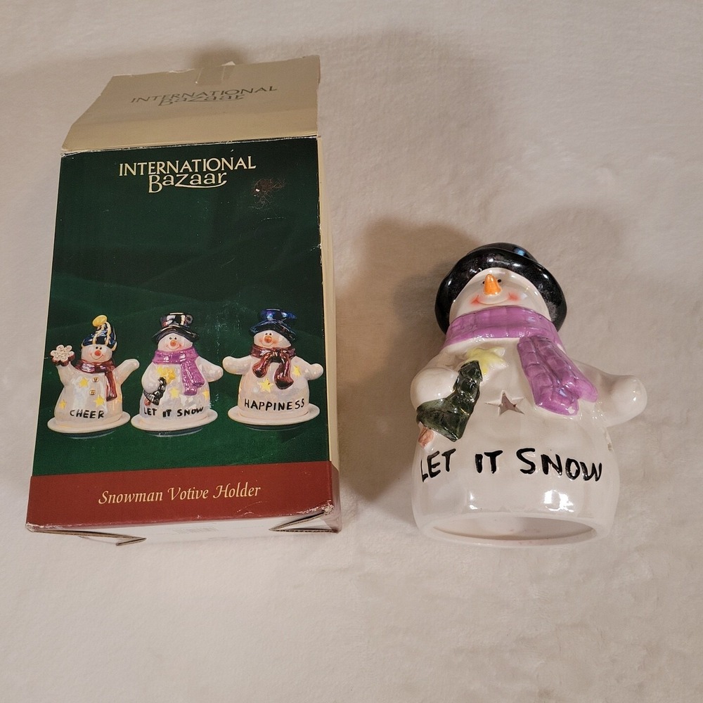 Porcelain Snowman Votive Holder International Bazaar 5.5 Inches Christmas Decor